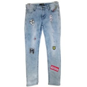 patches ripped acid wash skinny jeans size medium